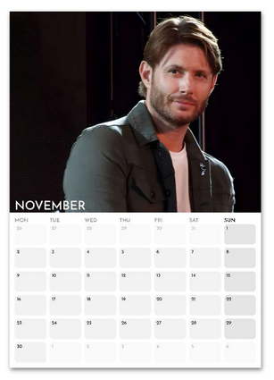 Jensen Ackles November 2026 calendar page