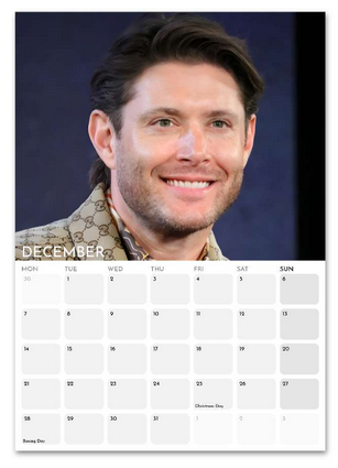 Jensen Ackles December 2026 calendar page