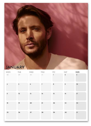 Jensen Ackles January 2027 calendar page