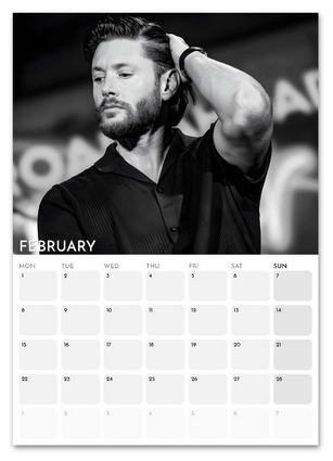 Jensen Ackles February 2027 calendar page