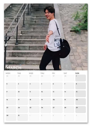BTS Jimin Boyfriend Style March 2026 calendar page