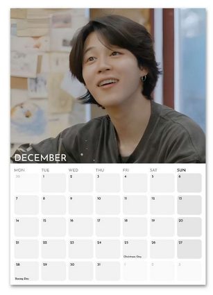 BTS Jimin Boyfriend Style December 2026 calendar page