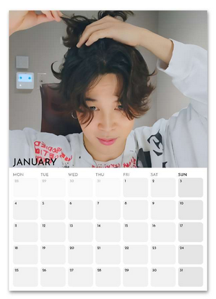 BTS Jimin Boyfriend Style January 2027 calendar page