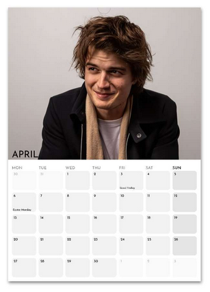 Joe Keery April 2026 calendar page