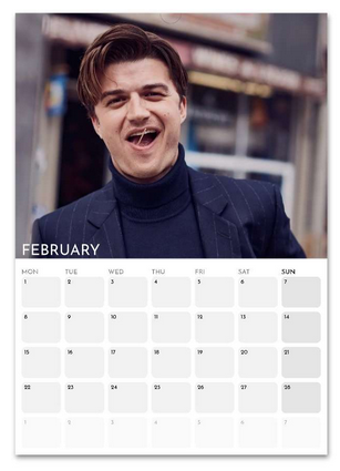 Joe Keery February 2027 calendar page