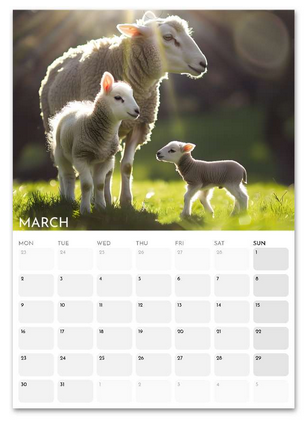 Animals in Nature March 2026 calendar page