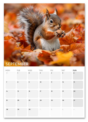 Animals in Nature September 2026 calendar page