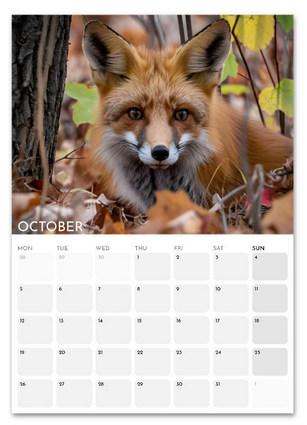 Animals in Nature October 2026 calendar page