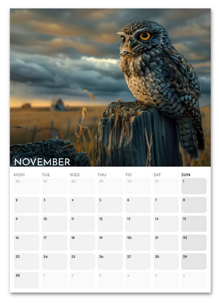 Animals in Nature November 2026 calendar page