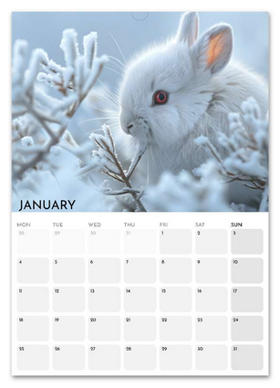 Animals in Nature January 2027 calendar page