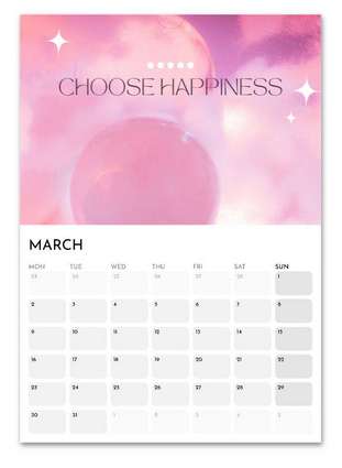 Teenager Positivity March 2026 calendar page