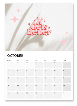 Teenager Positivity October 2026 calendar page