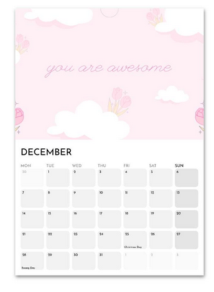 Teenager Positivity December 2026 calendar page