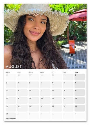 Maya Jama August 2026 calendar page