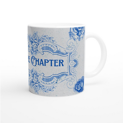 Cute book lover coffee mug featuring One More Chapter design