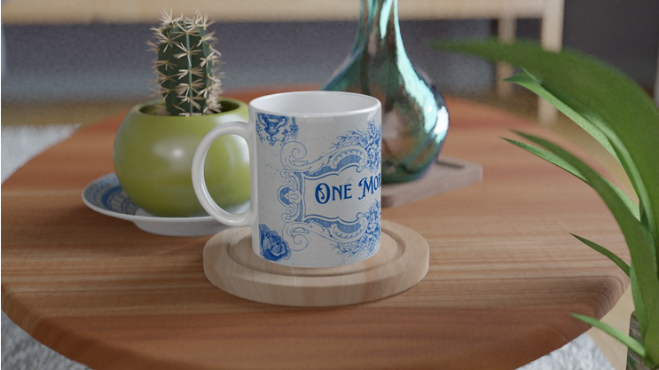 Ceramic reader gift mug with cosy One More Chapter quote