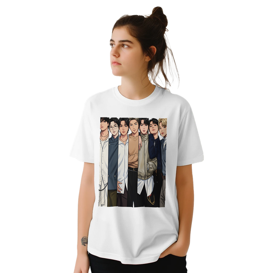 Stylish BTS seven‑character artwork T‑shirt