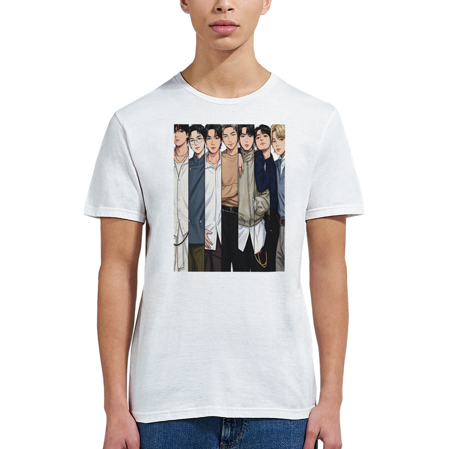 BTS 7‑member graphic white T‑shirt with world tour back print