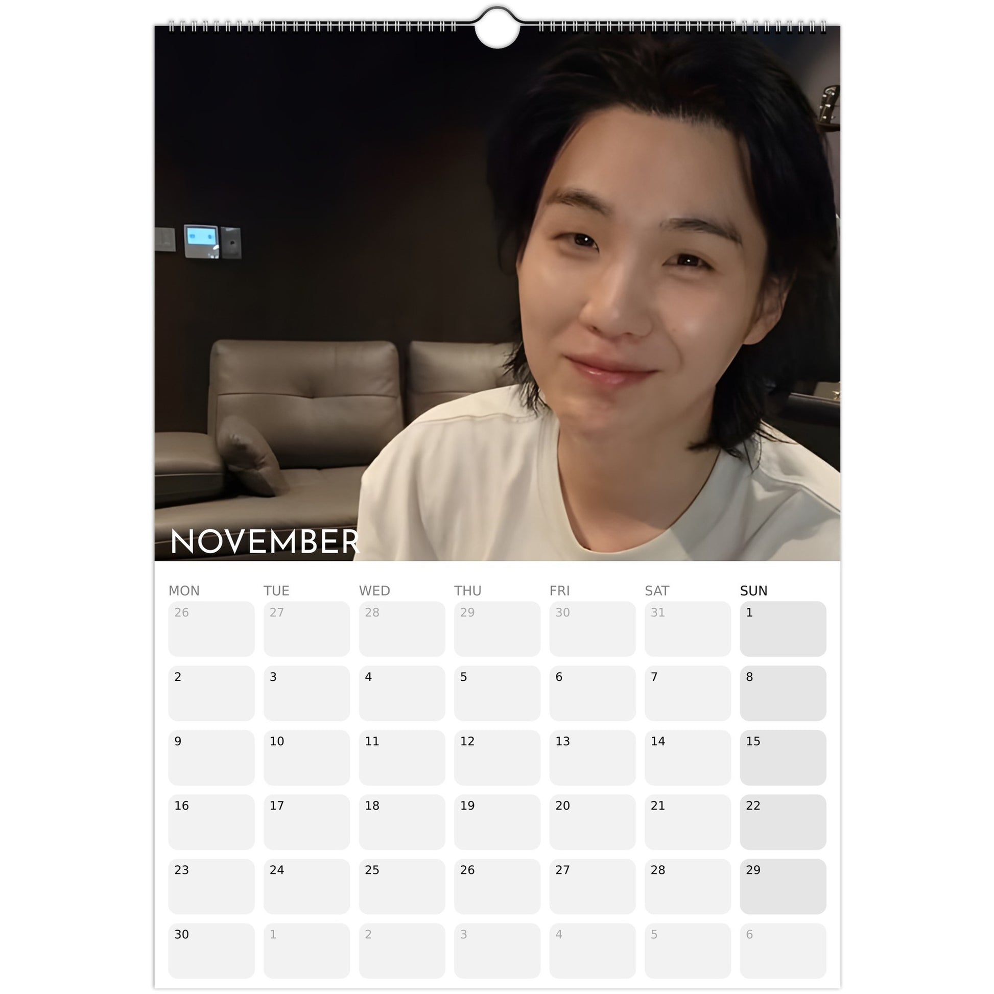 BTS Suga Yoongi 2026 A3 boyfriend style calendar November