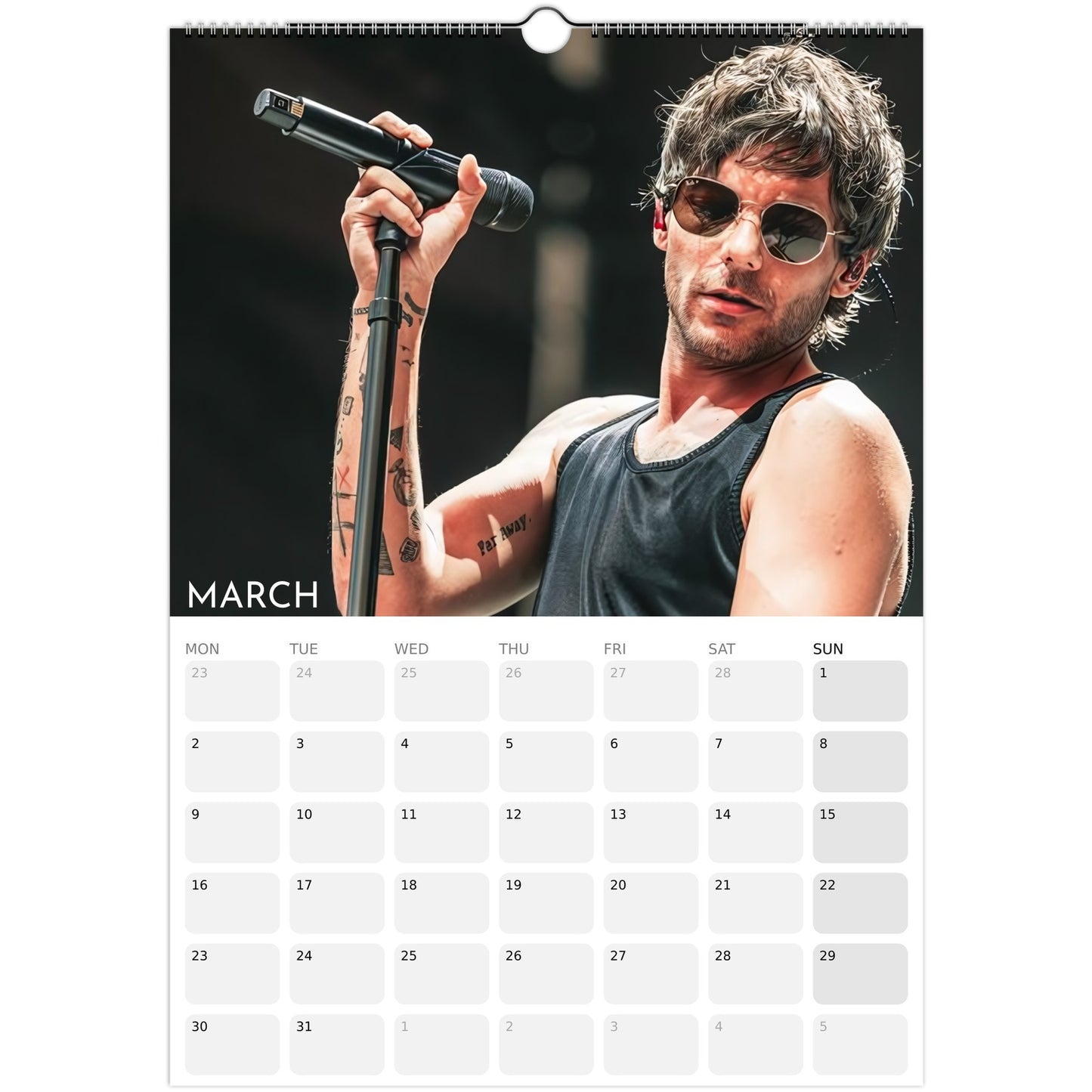 Louis Tomlinson 2026 A3 wall calendar March 2026