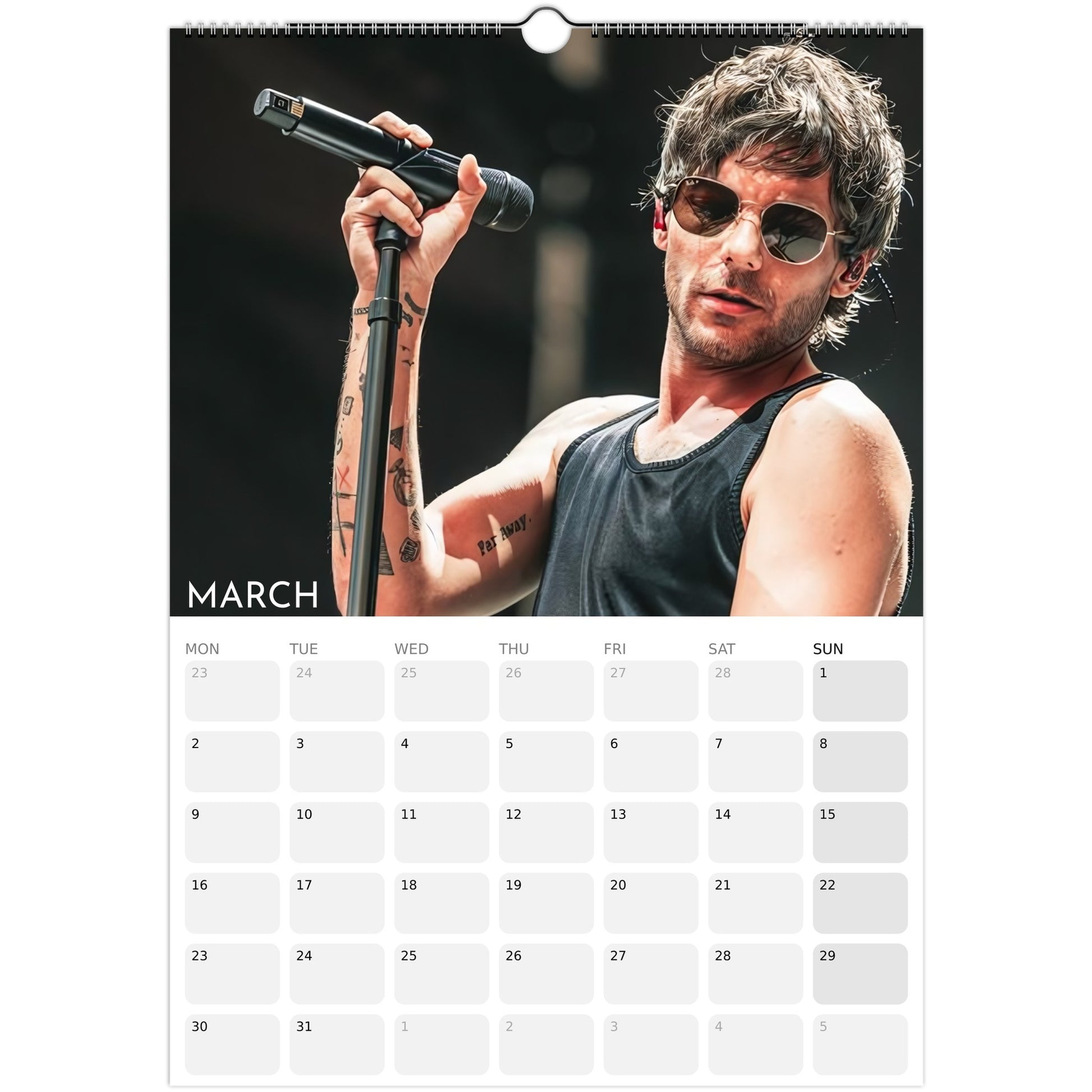 Louis Tomlinson 2026 A3 wall calendar March 2026