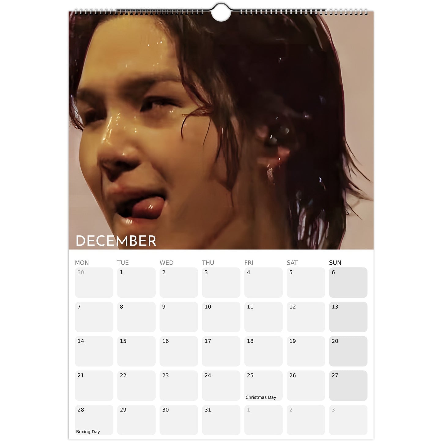 BTS Suga Yoongi Tongue Celebration 2026 A3 calendar December
