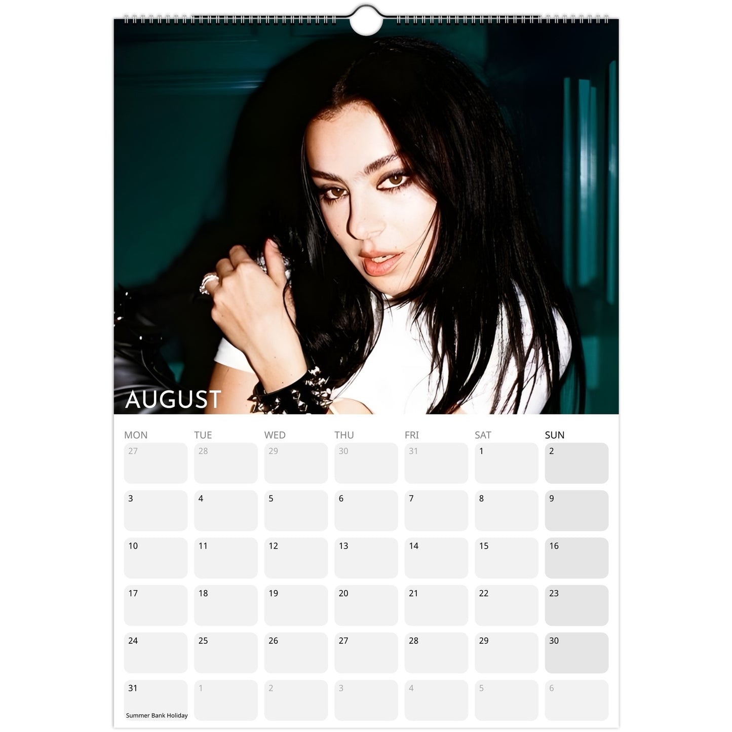 Charli XCX 2026 A3 wall calendar August