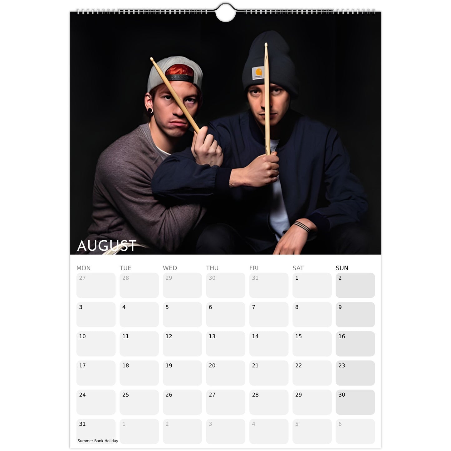 Twenty One Pilots 2026 A3 wall calendar August