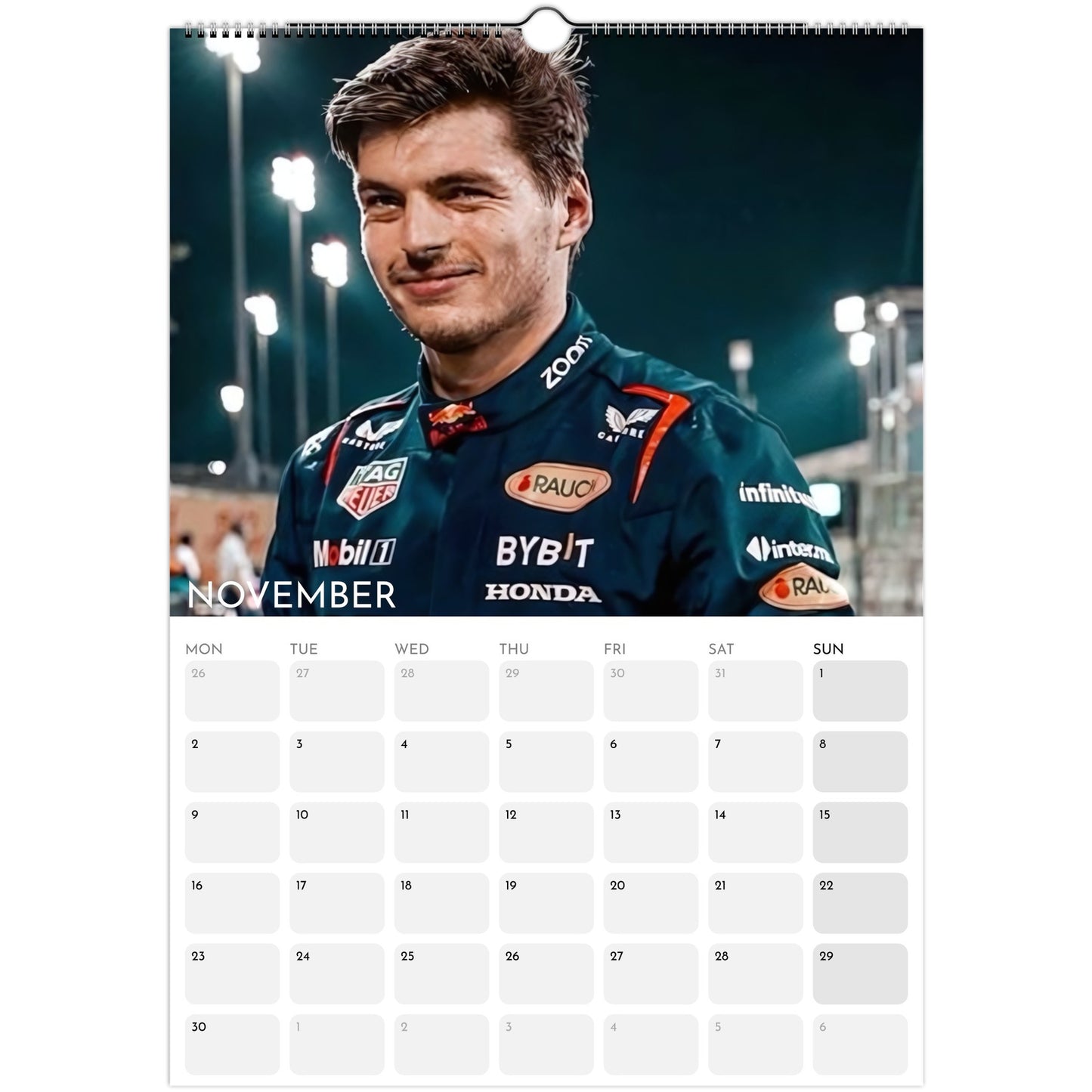 Max Verstappen 2026 A3 wall calendar November