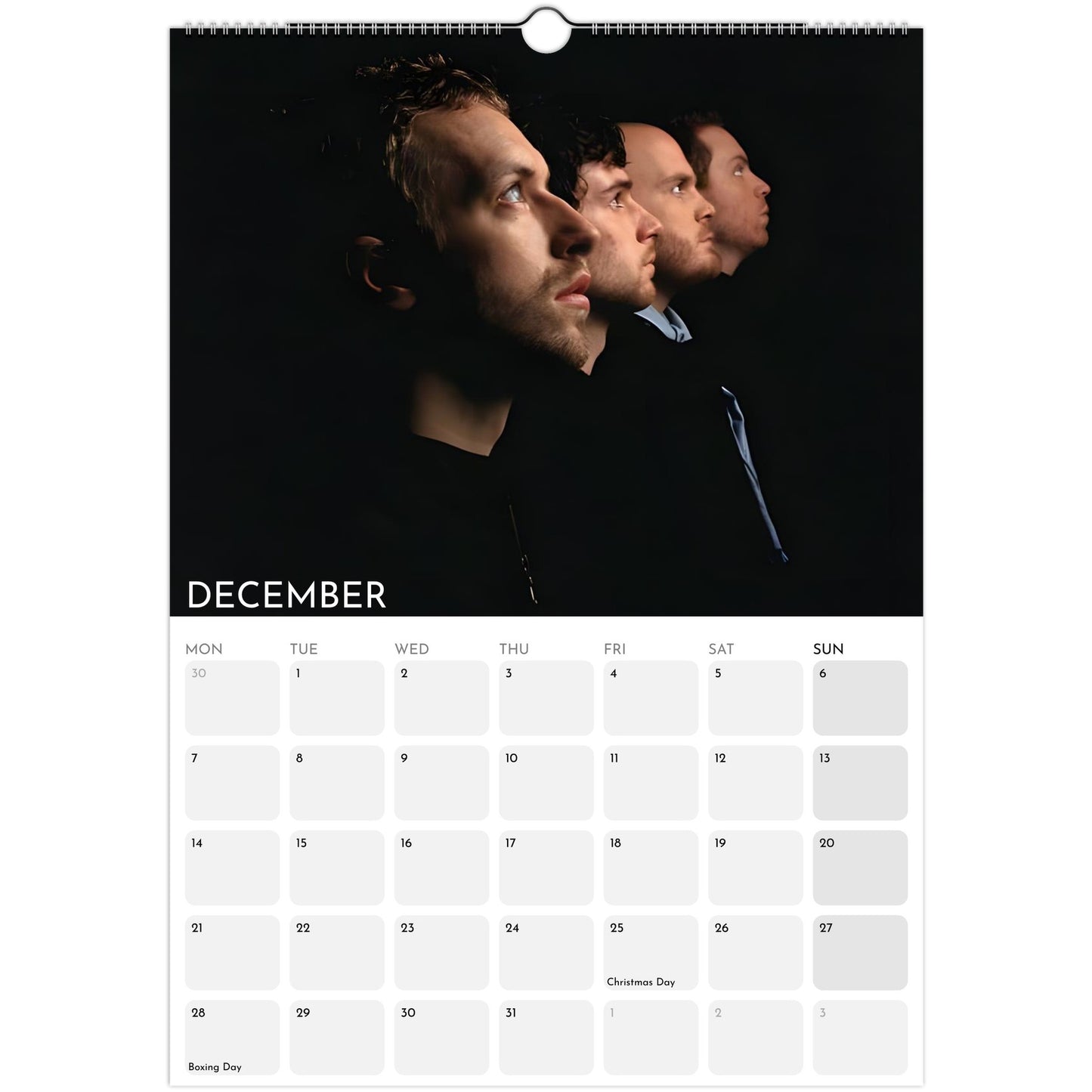 Coldplay 2026 A3 wall calendar December