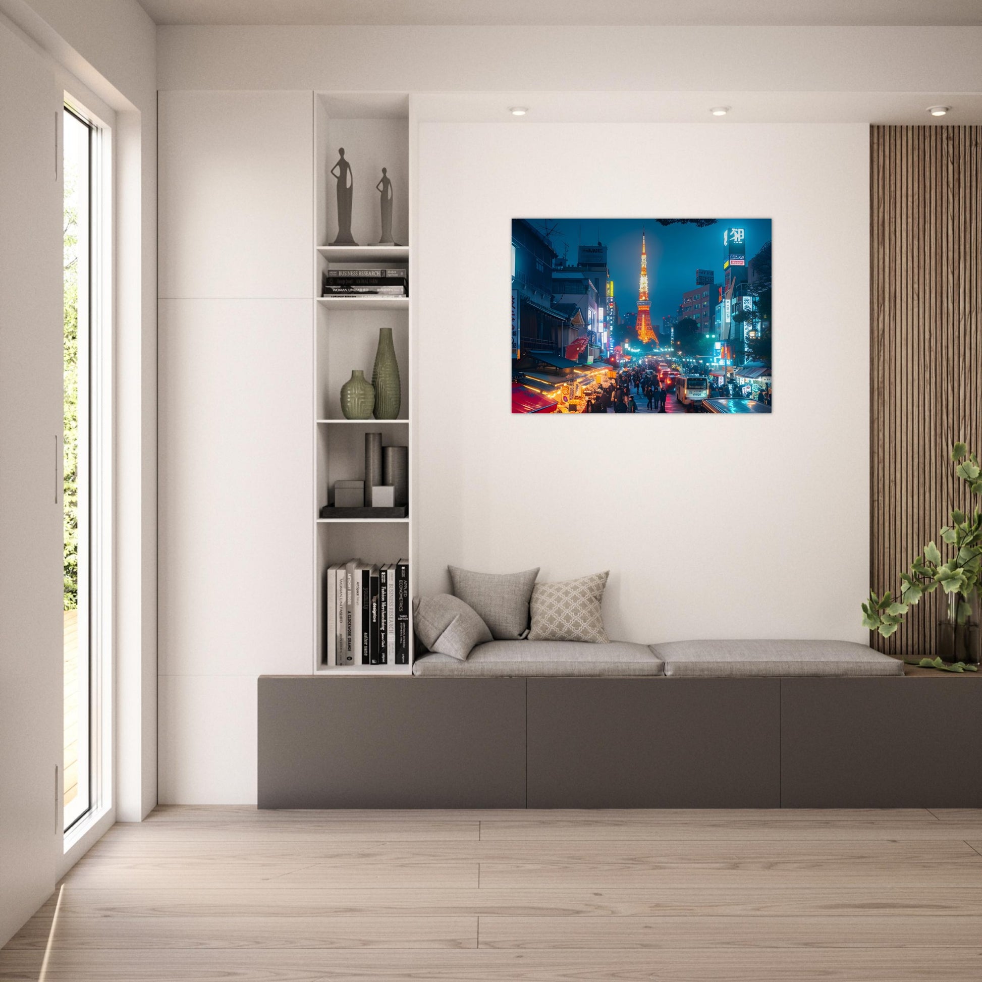 Tokyo neon wall art featuring bustling night‑time street lights