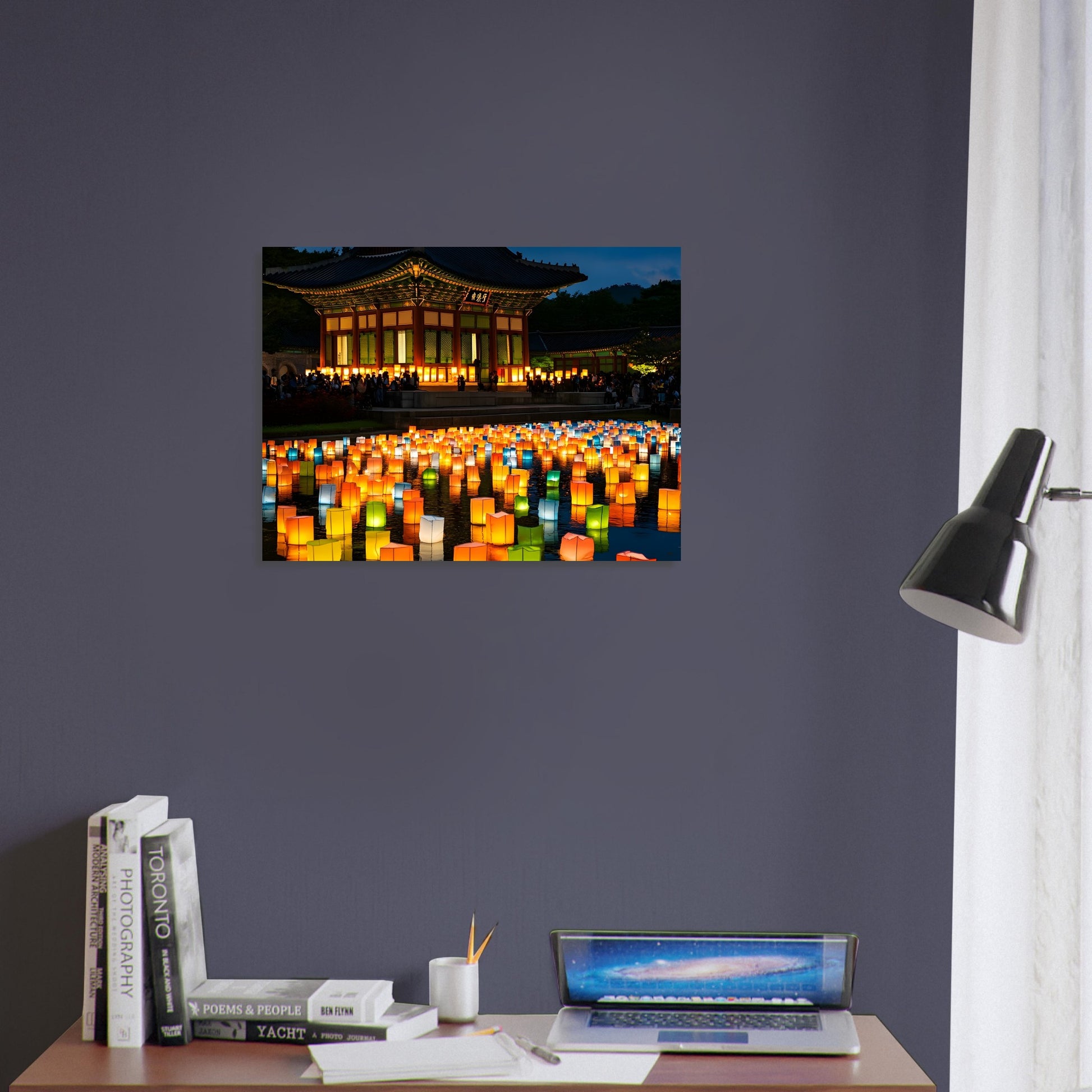 Floating lantern wall art inspired by Korean celebrations