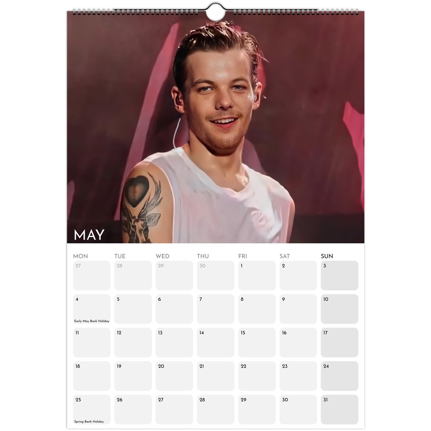 Louis Tomlinson 2026 A3 wall calendar May 2026