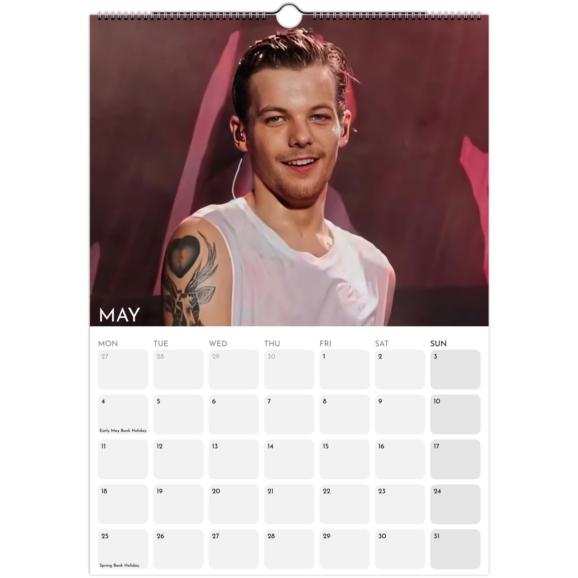 Louis Tomlinson 2026 A3 wall calendar May 2026