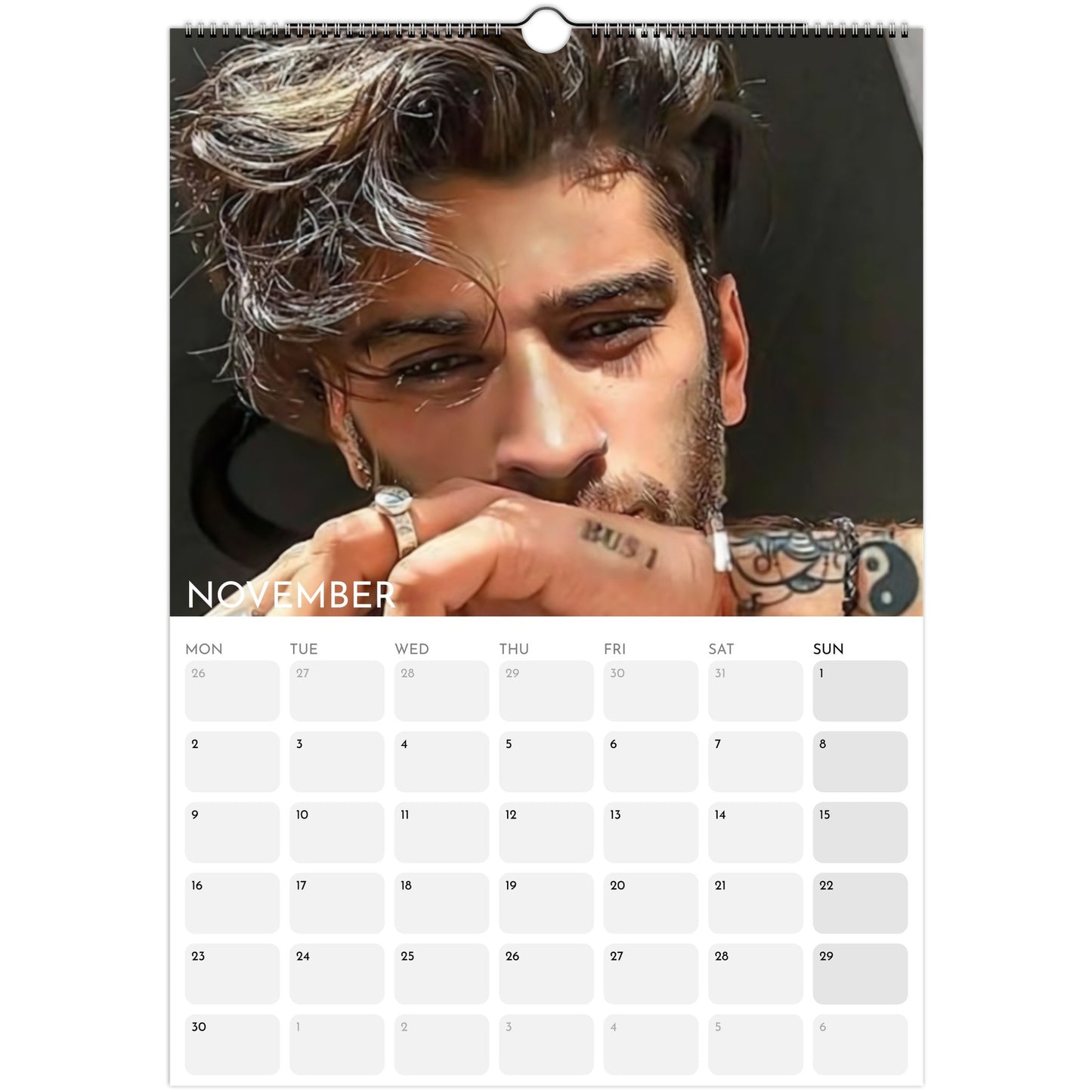 Zayn Malik 2026 A3 wall calendar November