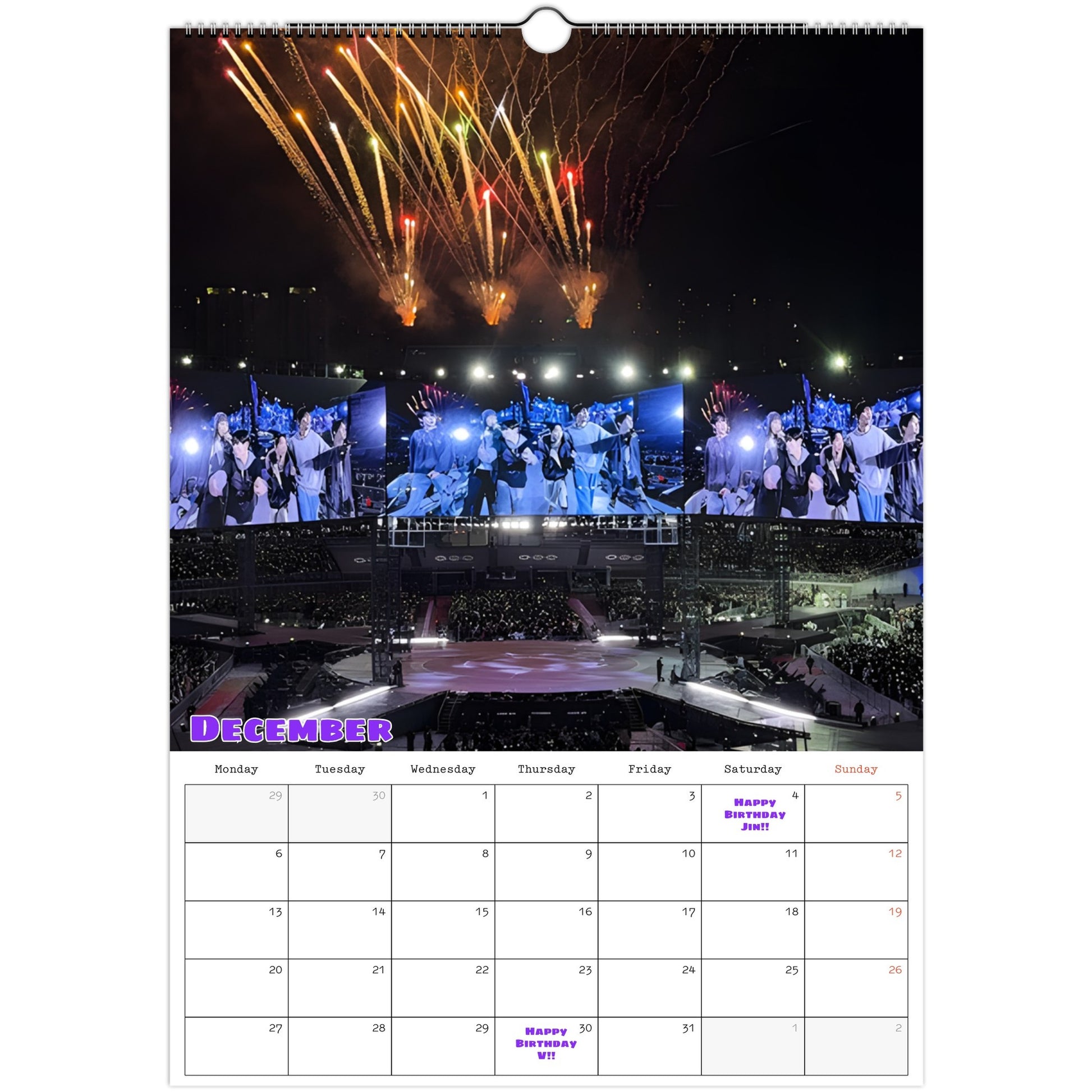 BTS  Calendar 2027 December page