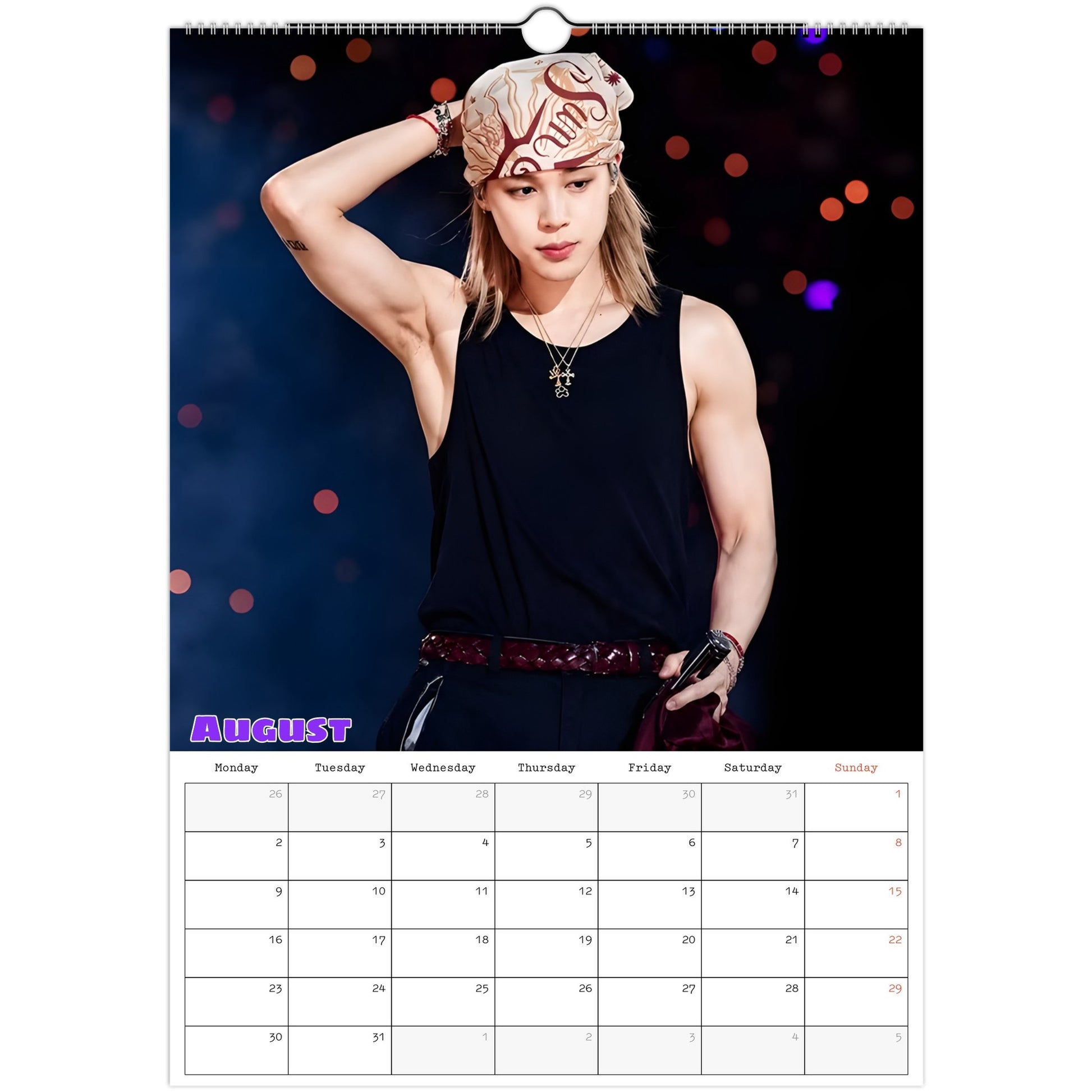 BTS Jimin Calendar 2027 August page