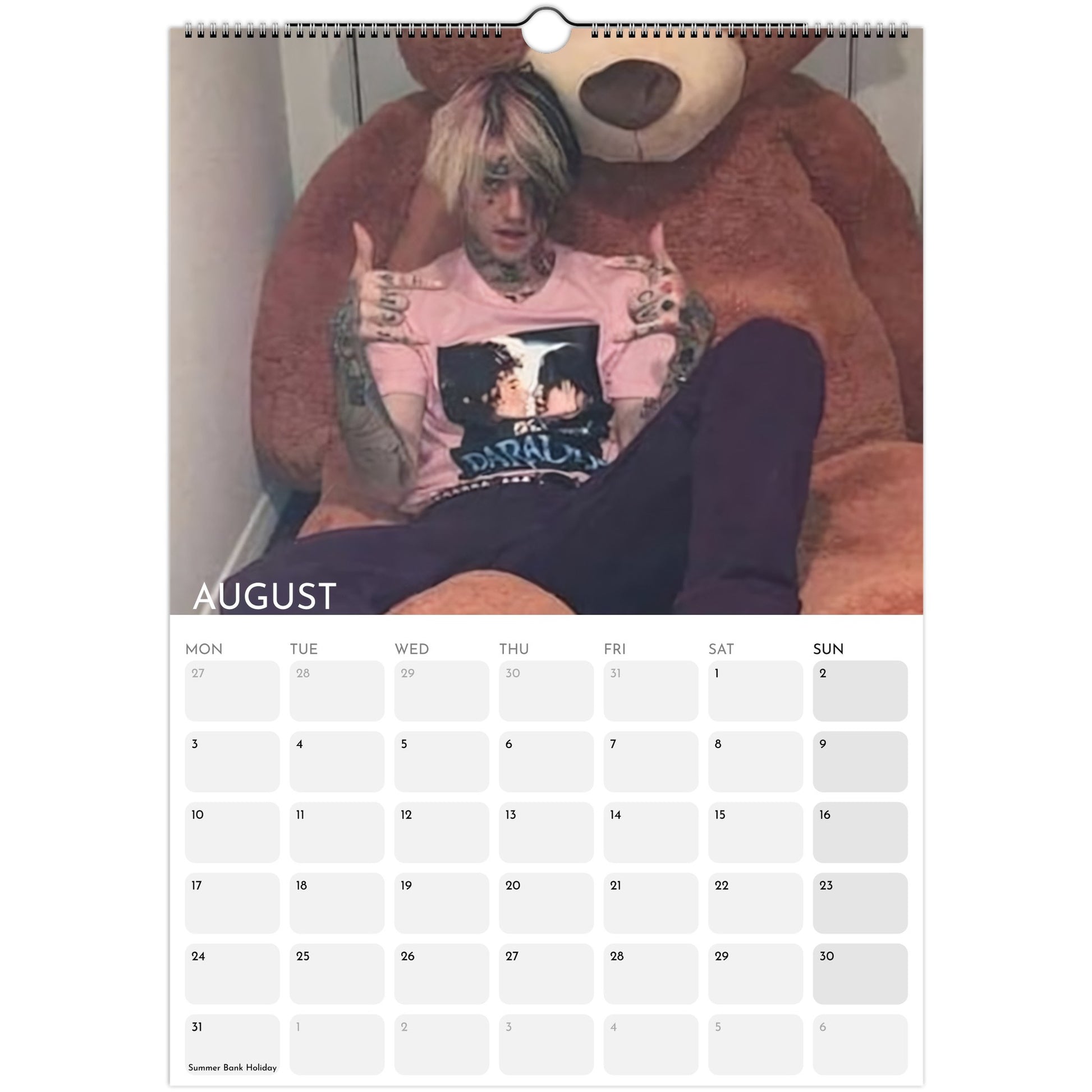Lil Peep 2026 A3 wall calendar August