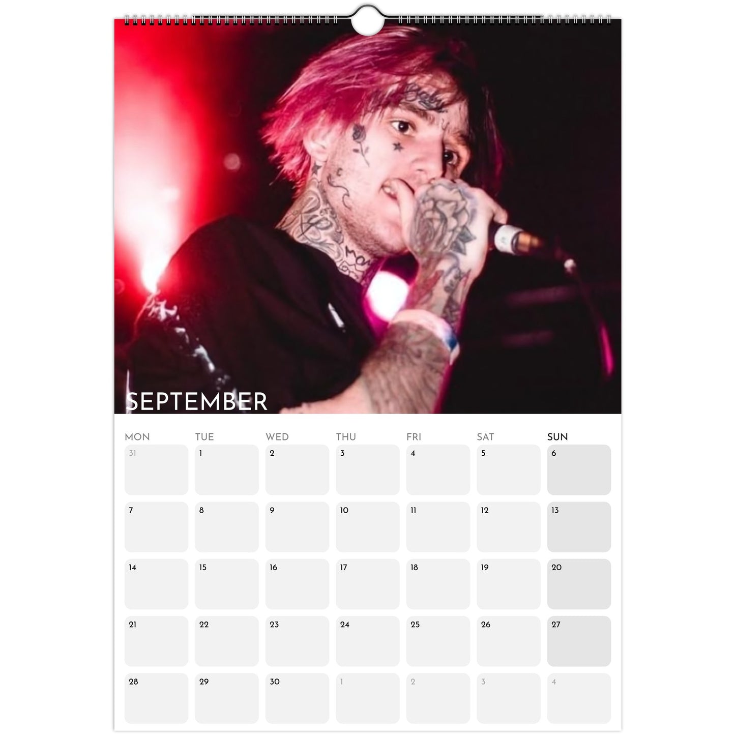 Lil Peep 2026 A3 wall calendar September