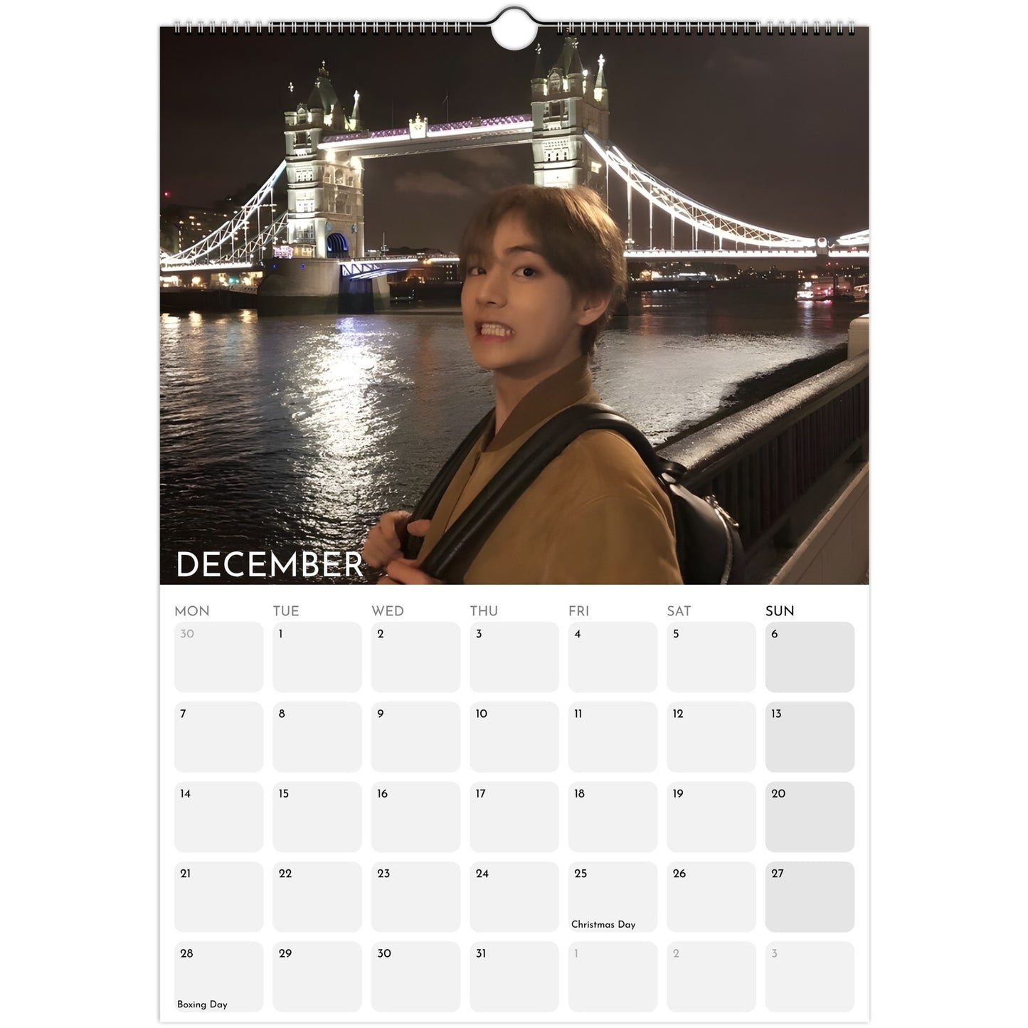 BTS Taehyung V 2026 A3 boyfriend‑style wall calendar December