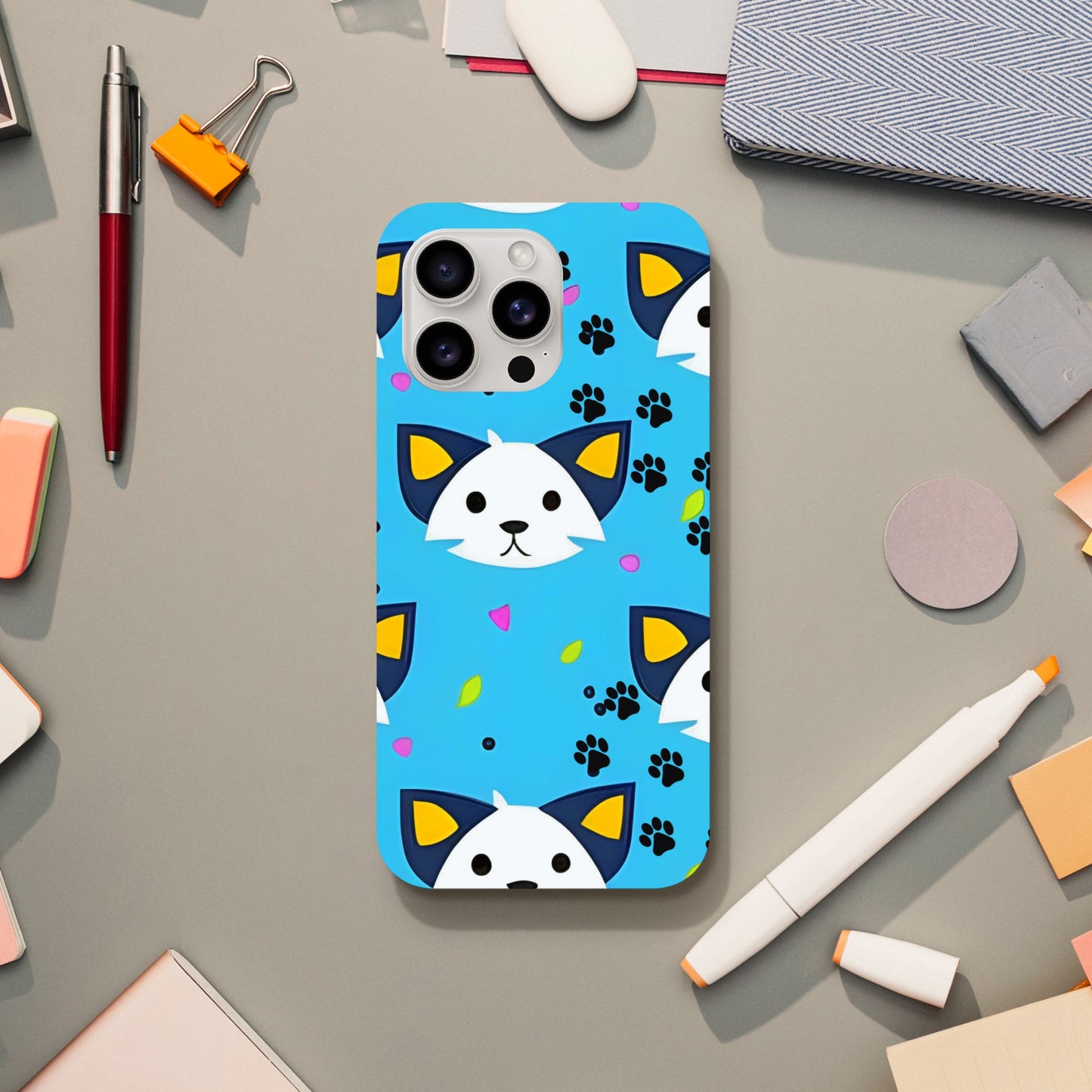 Protective iPhone case with cat artwork