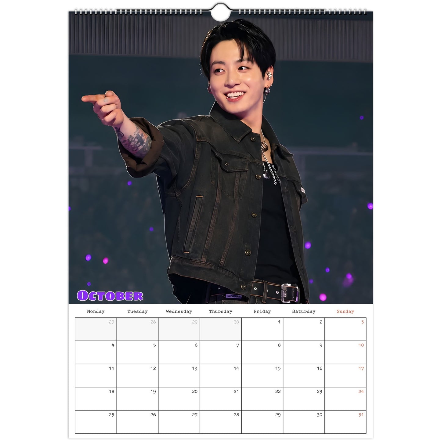 BTS Jungkook Calendar 2027 October page