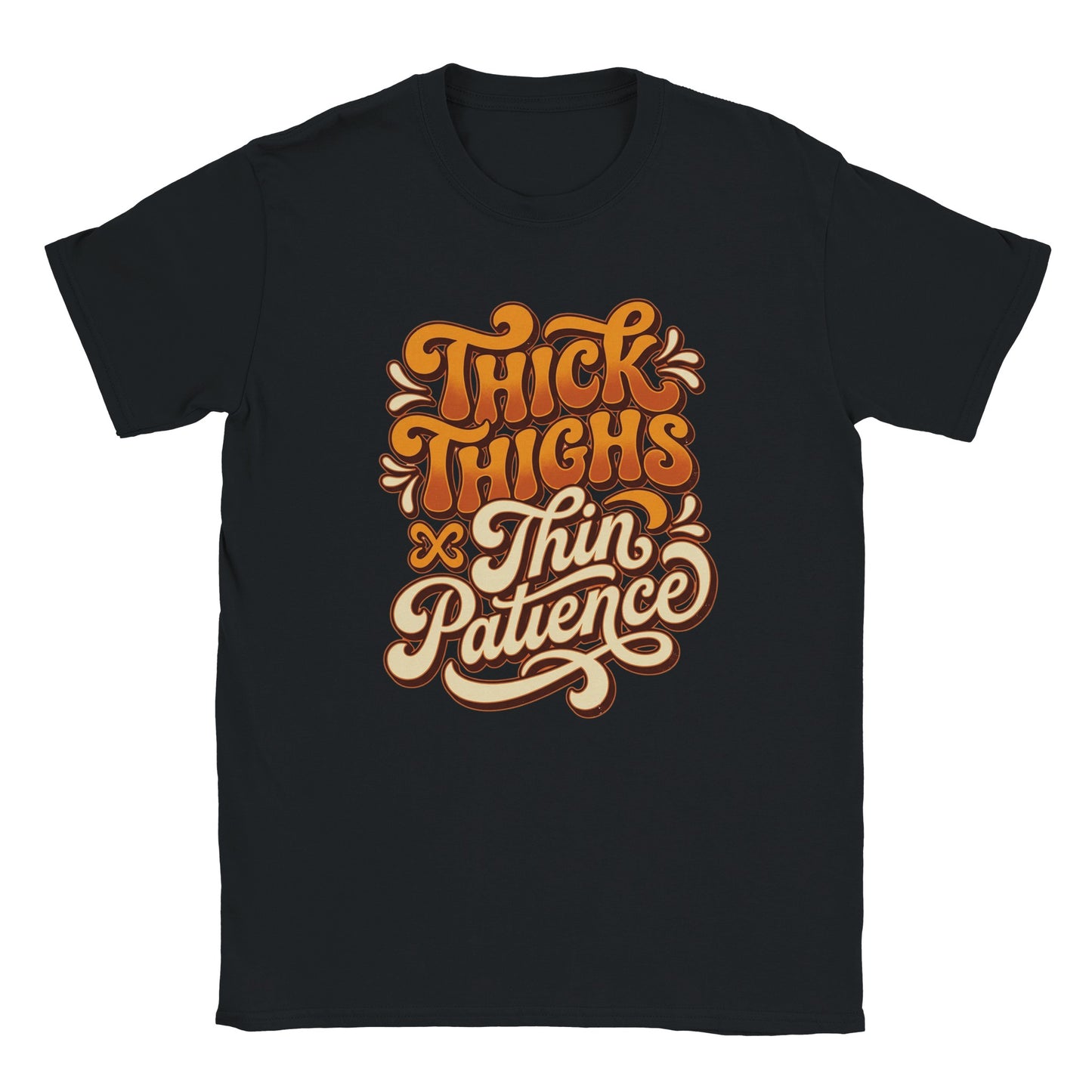 Curvy retro typography Thick Thighs Thin Patience tee