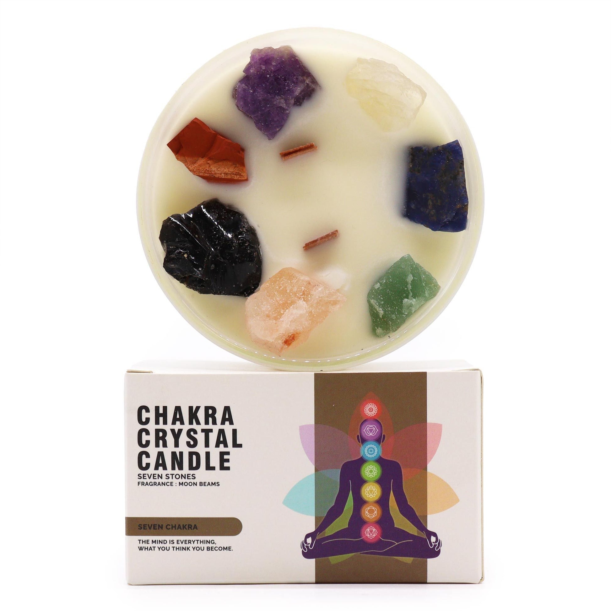 Seven Chakra Harmony candle with gemstones and Moon Beams fragrance