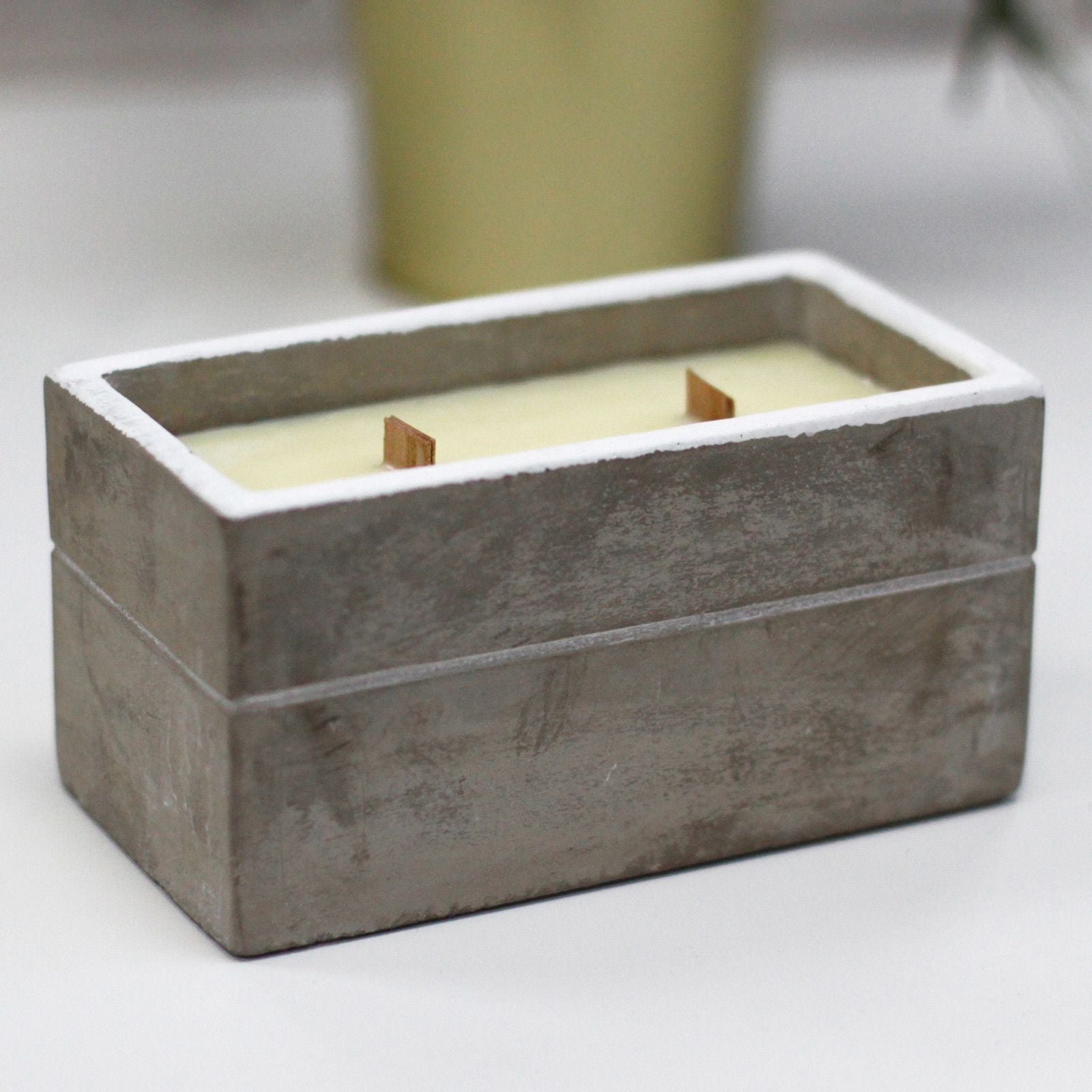 Handcrafted concrete candle with South Sea Lime scent and crackling wick
