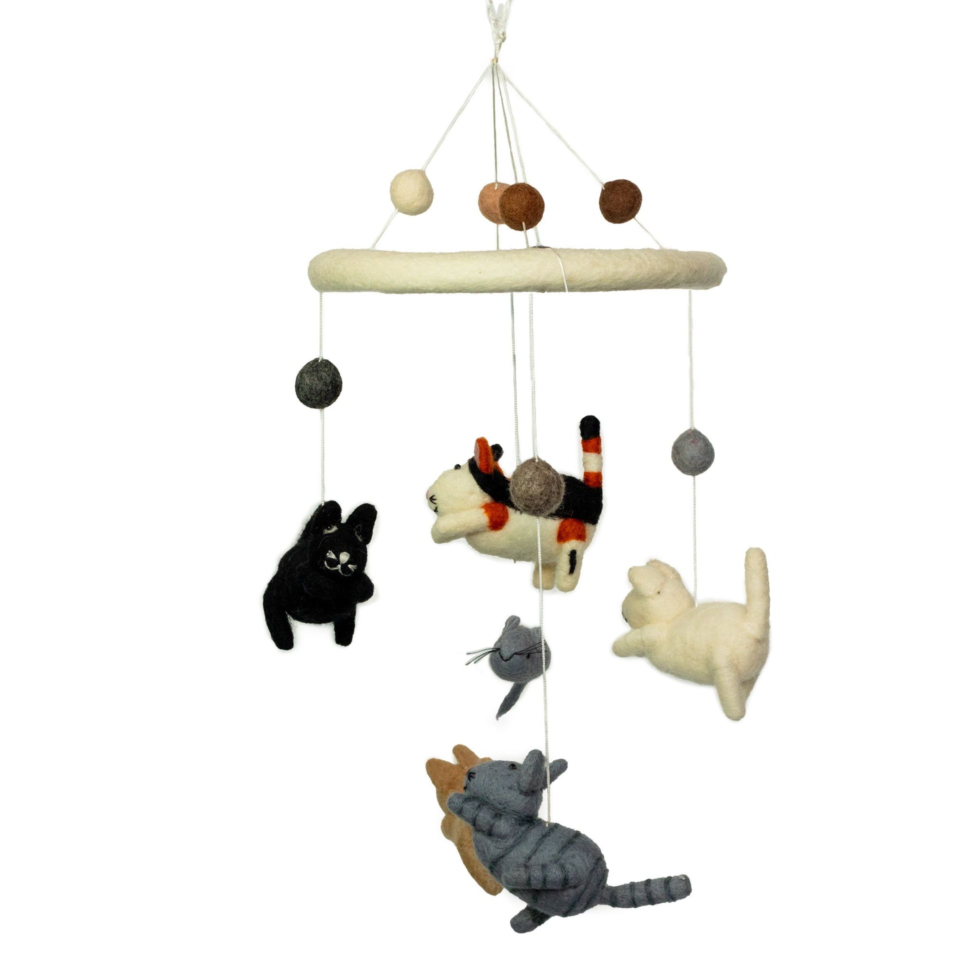 Handmade felt cat and mice mobile for nursery décor