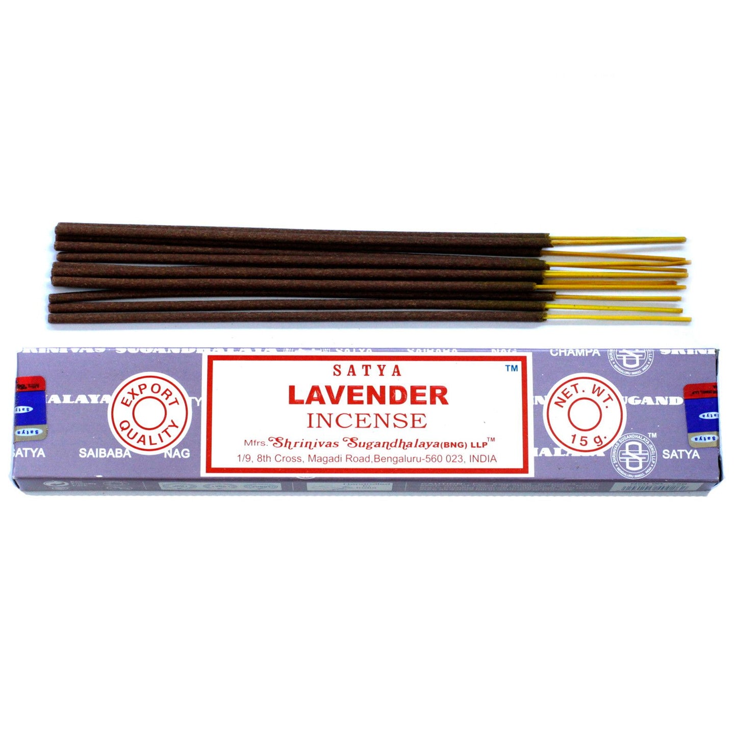 Satya Lavender incense sticks 15g box, hand‑rolled in India