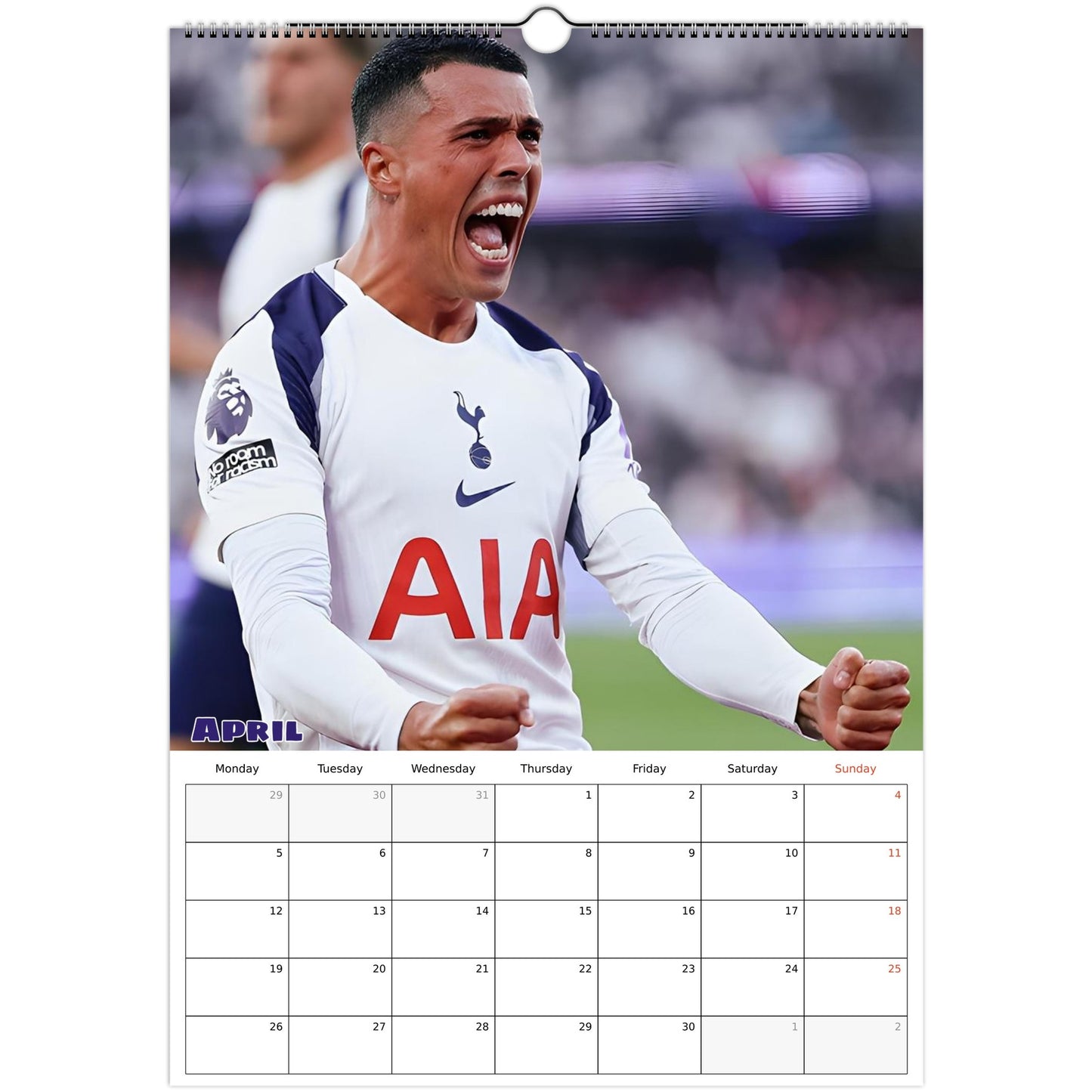 Tottenham Calendar April page