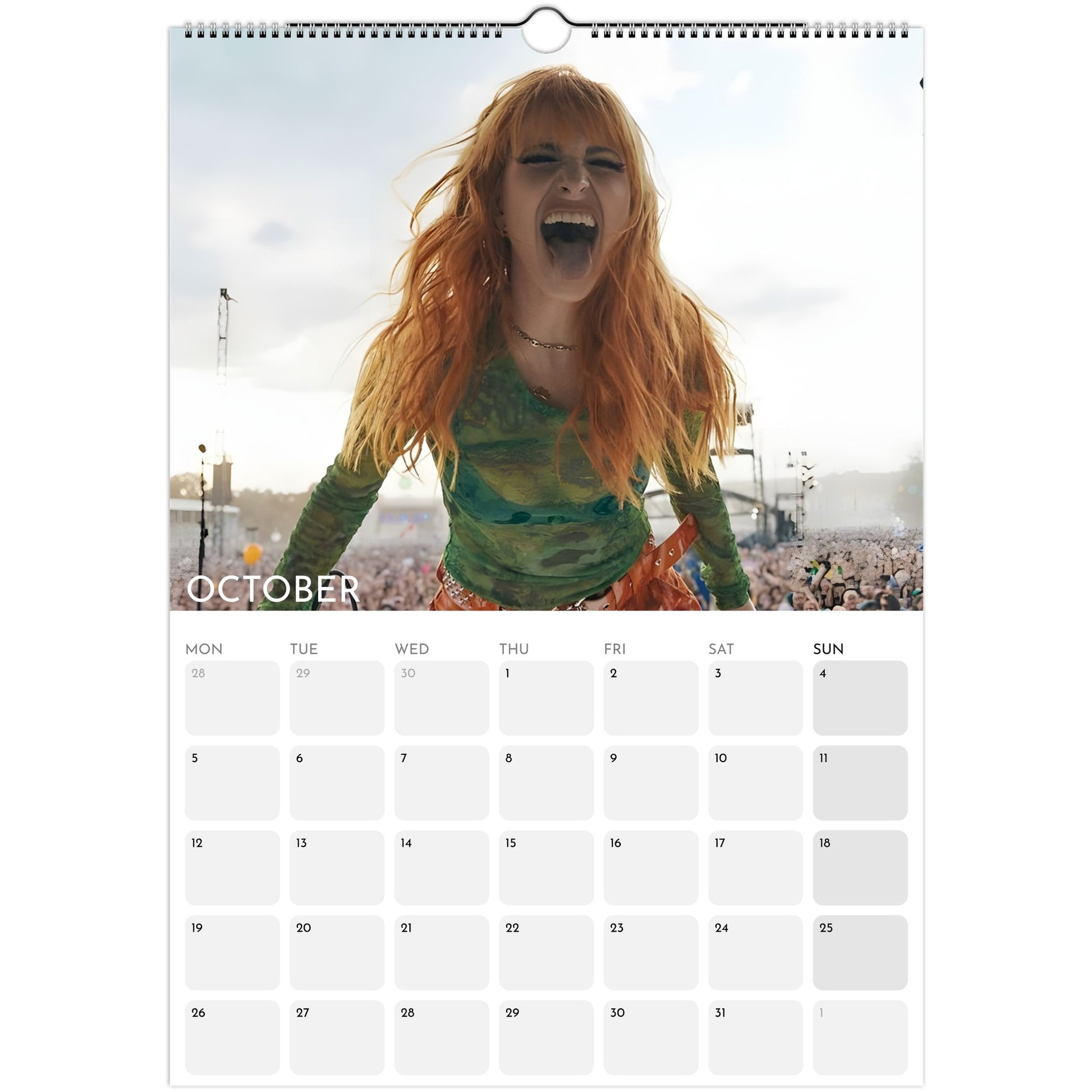 Paramore and Hayley Williams 2026 A3 wall calendar October