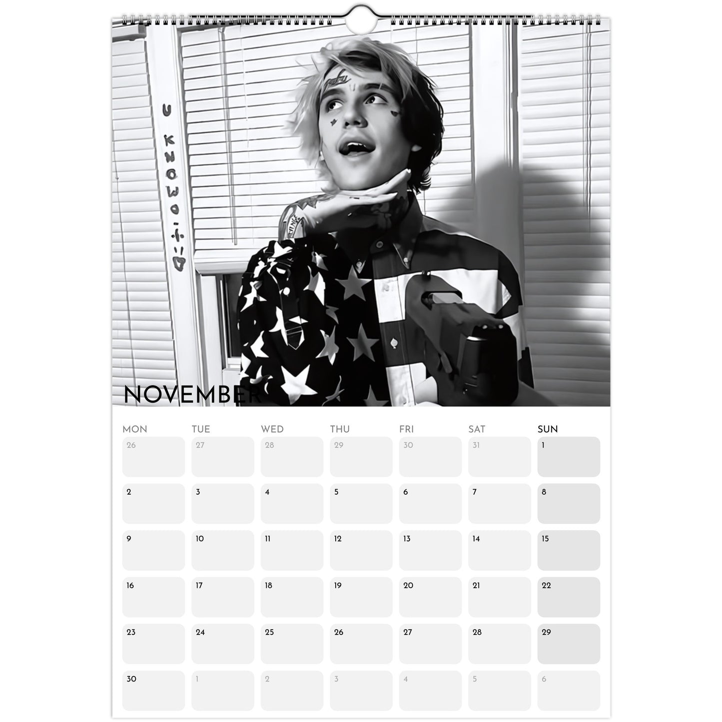 Lil Peep 2026 A3 wall calendar November